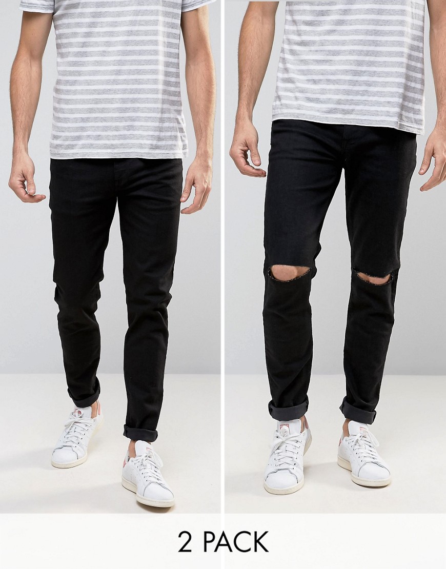 фото 2 пары джинсов (черные и черные рваные) asos - скидка-черный asos design