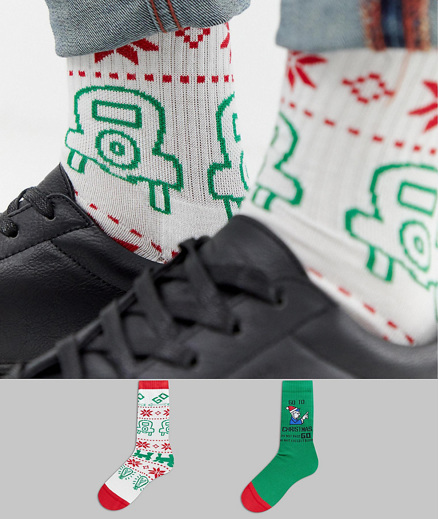 фото 2 пары новогодних носков с принтом asos design - набор со скидкой-мульти