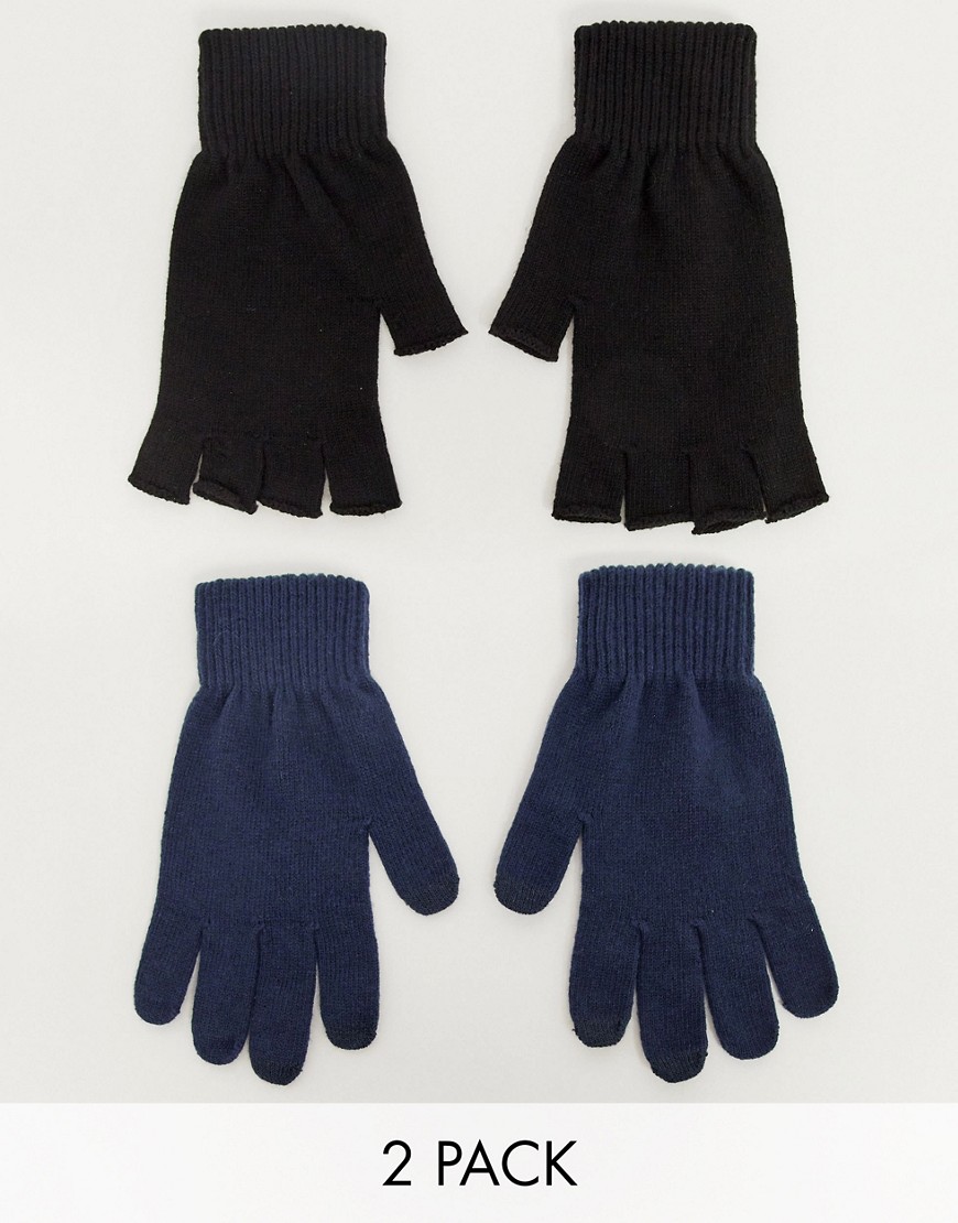 фото 2 пары перчаток для сенсорных экранов темно-синего цвета и черного без пальцев asos design-мульти