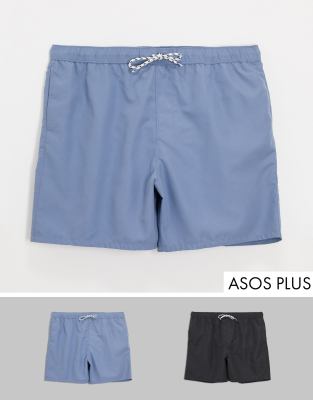 фото 2 шортов для плавания средней длины (синие/черные) asos design plus-мульти