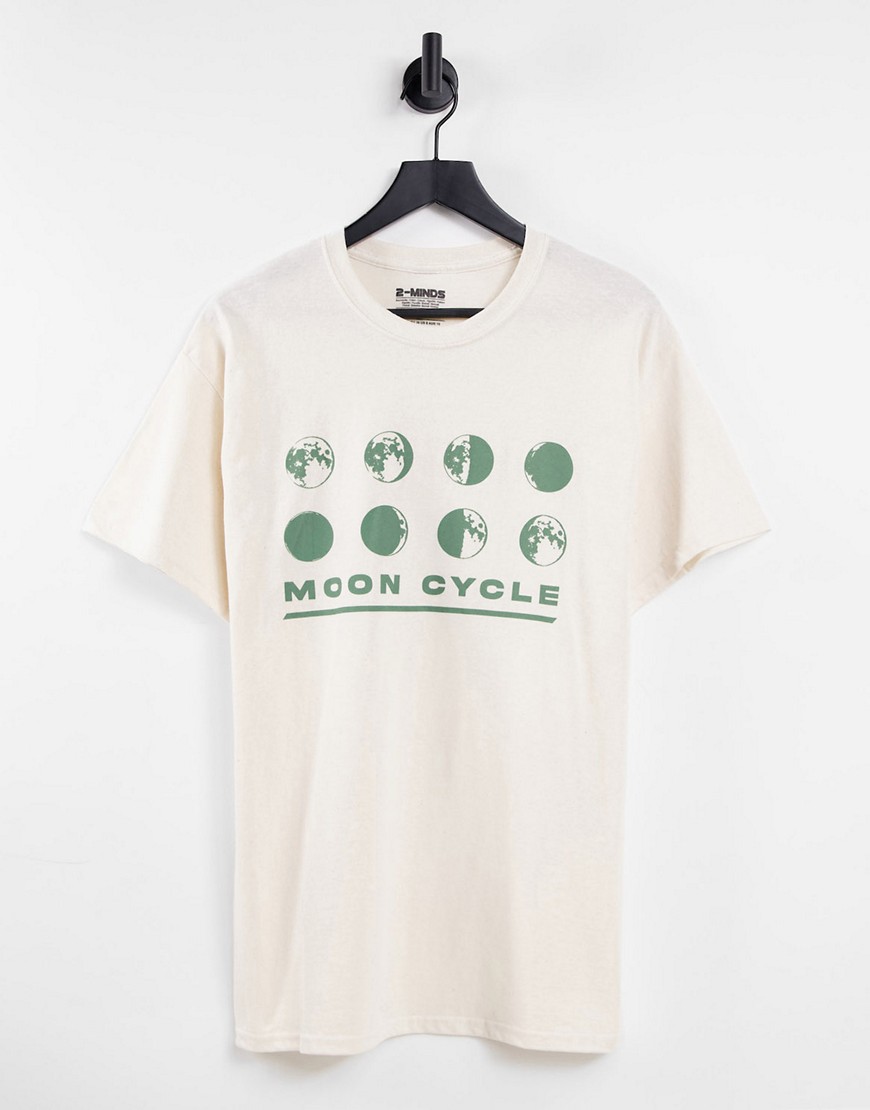Image of 2minds - T-Shirt con stampa di fasi lunari e scritta "Moon cycle", colore pietra-Neutro