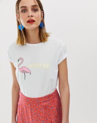 2NDDAY - T-shirt met flamingoprint-Wit