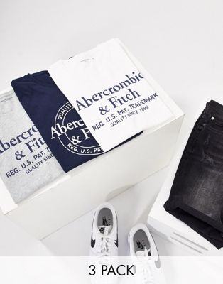 фото 3 футболки с логотипом и круглым вырезом (белый/темно-синий/серый) abercrombie & fitch-мульти
