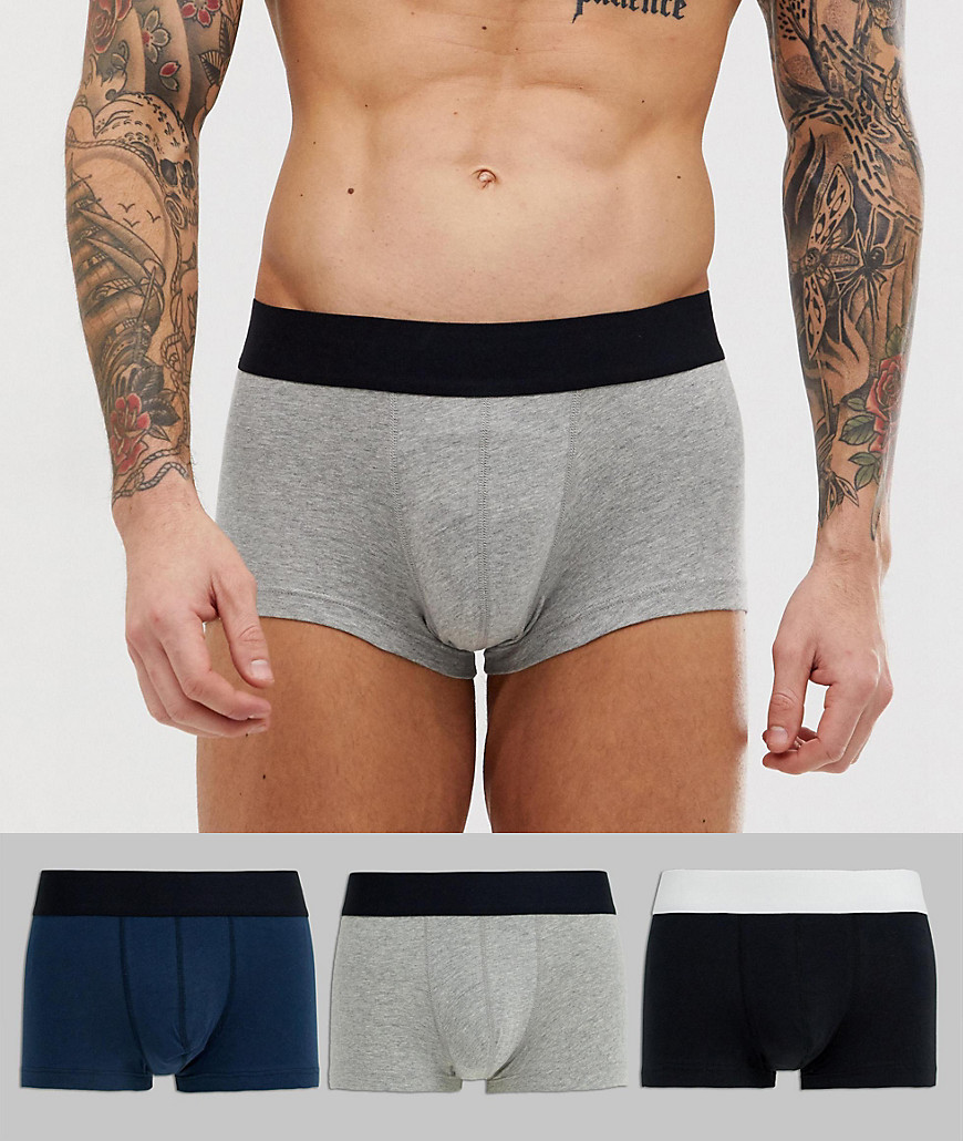 3-pak korte underbukser i grå, navy-farve og sort fra ASOS DESIGN-Multifarvet