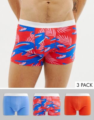 3-pak underbukser med krokodille og palmeprint fra ASOS DESIGN-Multifarvet