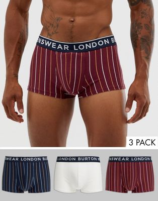3-pak undertøj med lodrette striber fra Burton Menswear-Multifarvet