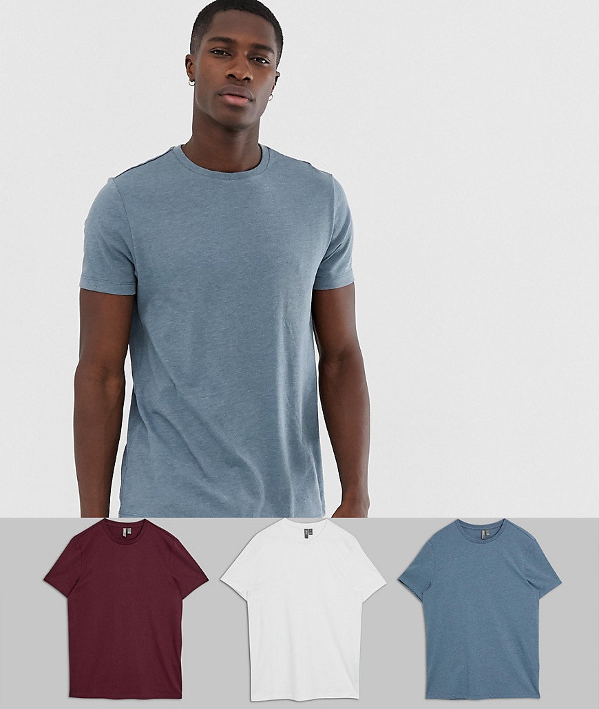 3-pakke økologisk T-shirt med rund hals fra ASOS DESIGN spar-Multifarvet