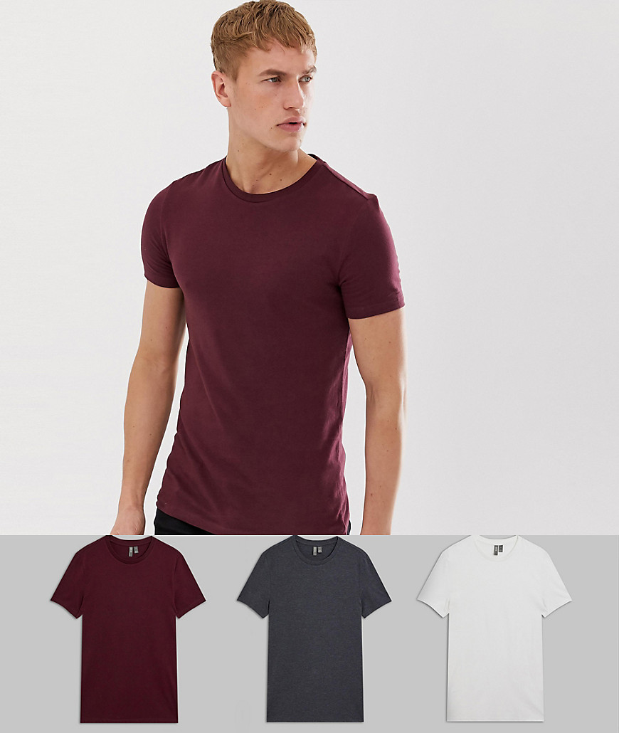 3-pakke økologisk tætsiddende T-shirt med rund hals fra ASOS DESIGN spar-Multifarvet