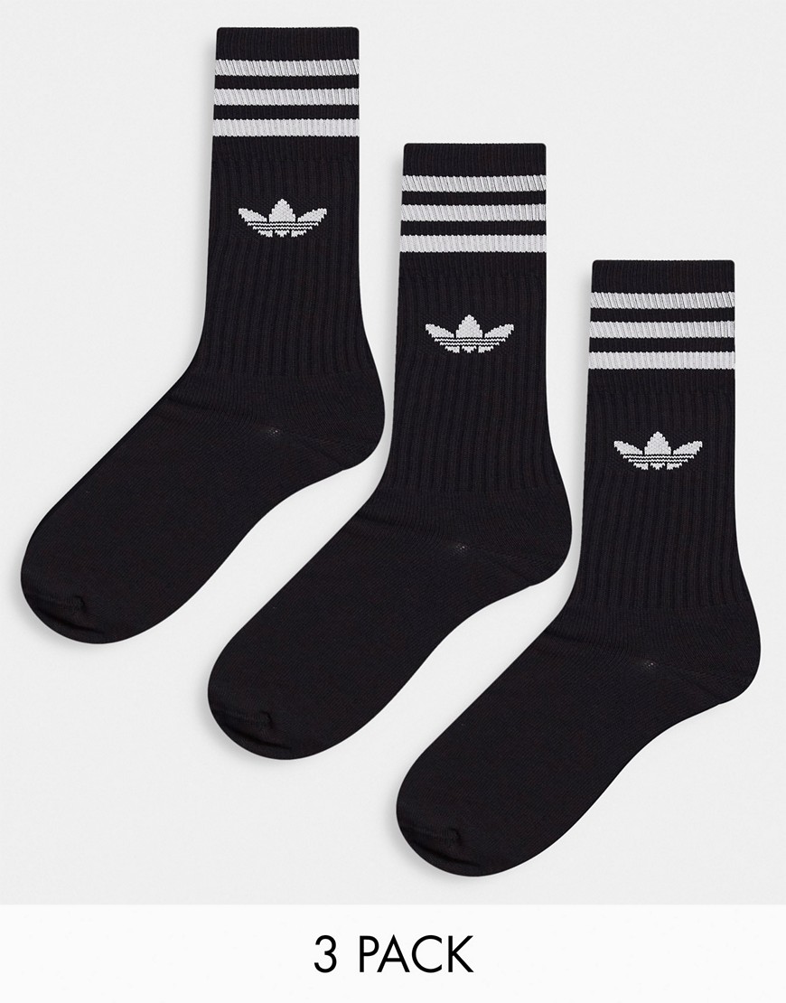 фото 3 пары черных носков с логотипом-трилистником adidas originals-черный