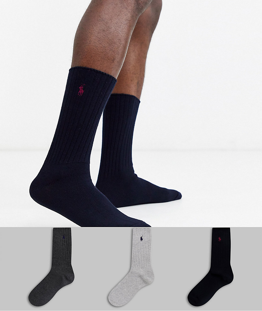 фото 3 пары хлопковых носков в рубчик светло-серого/темно-серого/темно-синего цвета polo ralph lauren-серый