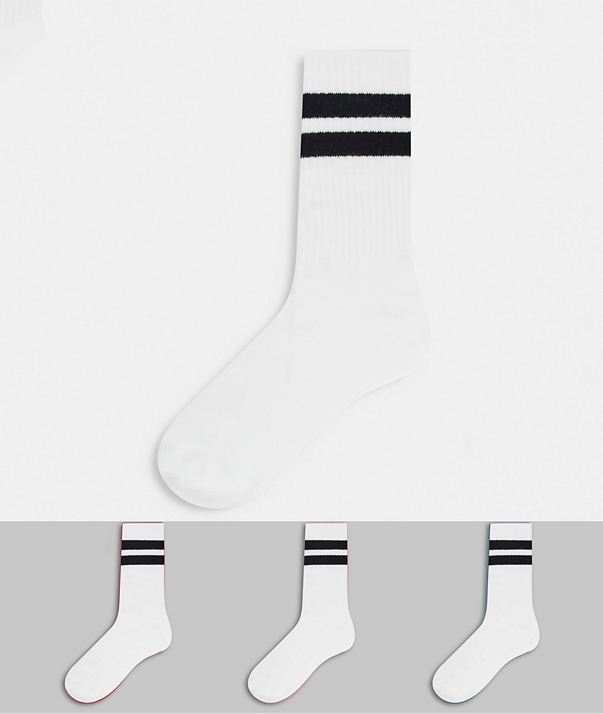 фото 3 пары носков белого цвета с черными полосками weekday eleven-белый