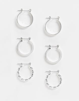 Серьги 3 пары сережек-колец ASOS DESIGN - 20 мм-Серебристый