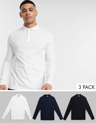 3 поло из органического хлопка с длинными рукавами ASOS DESIGN-Мульти