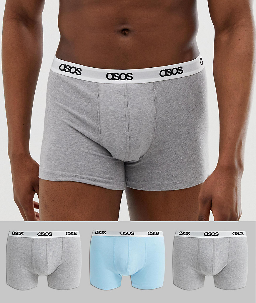 3-rabatpakke med gråmelerede og lyseblå underbukser med logo i taljebånd fra ASOS DESIGN-Multifarvet