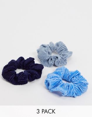 фото 3 синие плиссированные вельветовые резинки для волос asos design-мульти