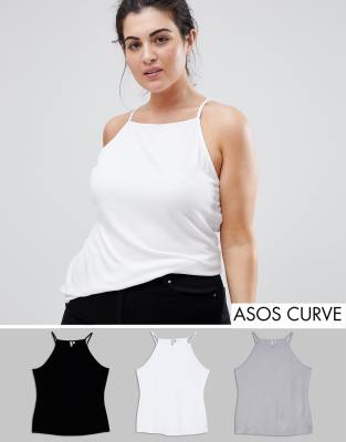 фото 3 топа с квадратным вырезом и отделкой в рубчик asos design curve-мульти asos curve