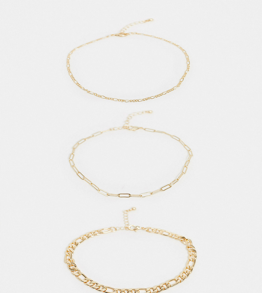 фото 3 золотистых ножных браслета из разных цепочек asos design curve-золотой asos curve