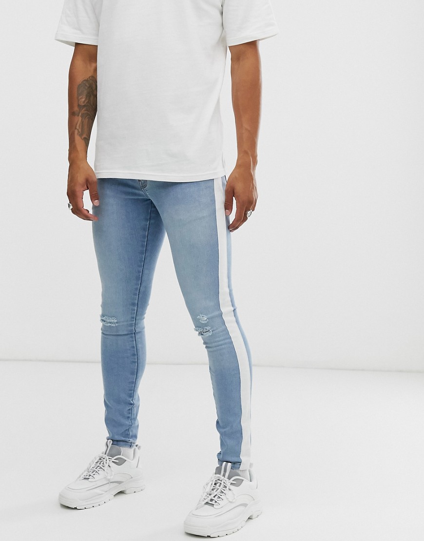 304 Clothing – Jeans med spray on-passform och tejpade detaljer-Blå