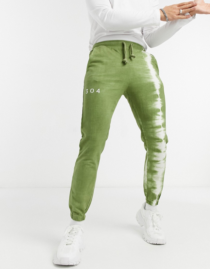 304 Clothing - Joggers kaki con stampa tie dye in coordinato-Verde