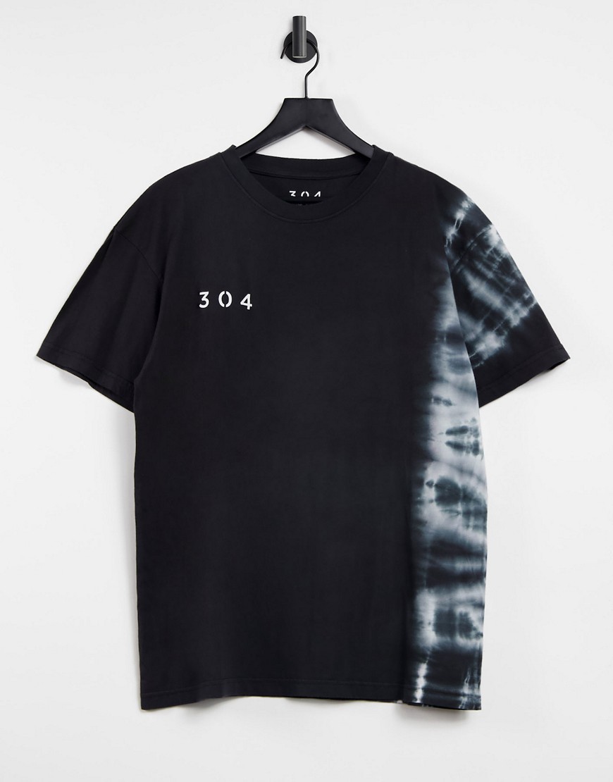 304 Clothing - Ruimvallend T-shirt met tie-dye print in zwart