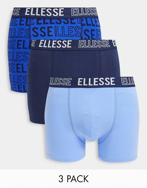 Ellesse 3 pack logo printed boxers in blue
