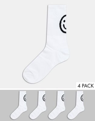 фото 4 пары белых носков со смайликом jack & jones-белый
