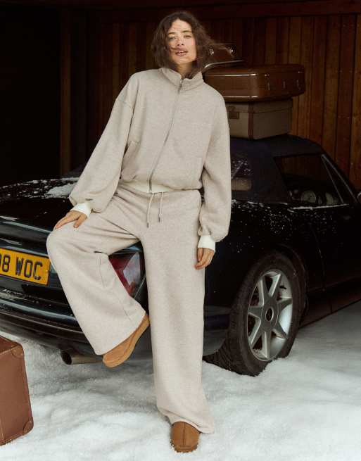 4& Reckless - Sweatshirt met opstaande boord en rits in gemêleerd lichtbeige, deel van co-ord set, 4 van 4