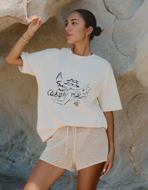 4& Reckless X Luana Barron - Sylvie - T-shirt met print in gebroken wit