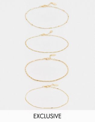 фото 4 золотистых браслета-цепочки на ногу accessorize-золотой