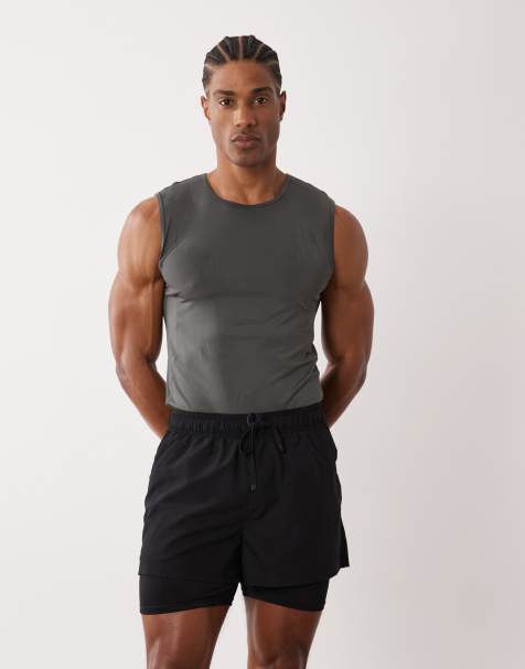 4505 2-in-1 quick dry woven running shorts with zip pockets in black - view 1