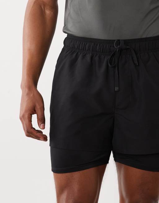 4505 2-in-1 quick dry woven running shorts with zip pockets in black, 4 of 5