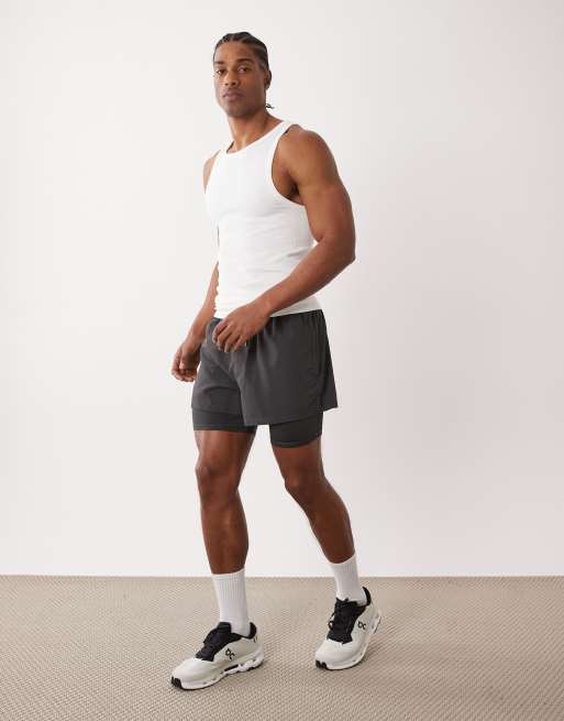 4505 2-in-1 quick dry woven running shorts with zip pockets in charcoal, 2 of 5
