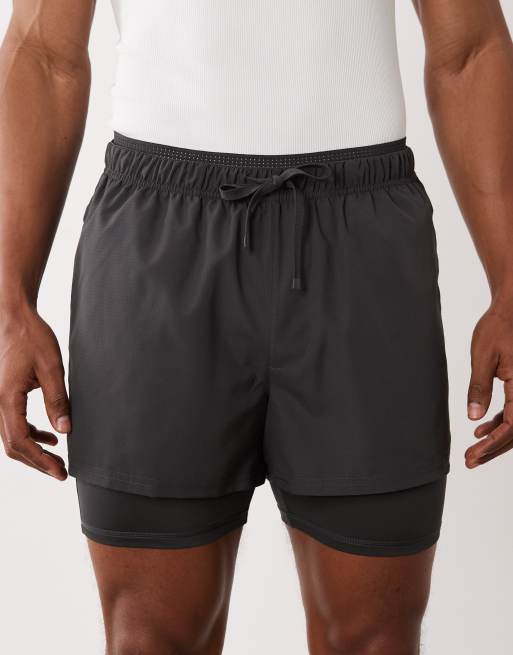 4505 2-in-1 quick dry woven running shorts with zip pockets in charcoal, 4 of 5