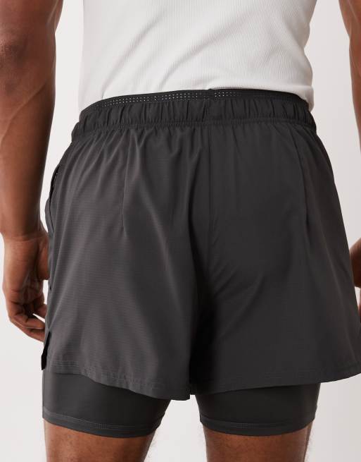 4505 2-in-1 quick dry woven running shorts with zip pockets in charcoal, 5 of 5