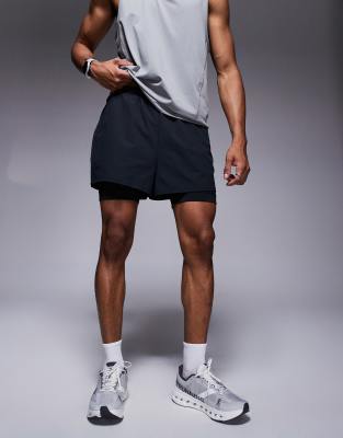 4505 2-in-1 Ripstop Nylon Running Shorts With Zip Pocket In Black