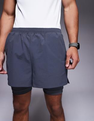 4505 2-in-1 Ripstop Nylon Running Shorts With Zip Pocket In Gray