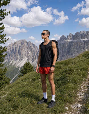 4505 2"" Running Short With Elastic Waist Band And Zip Pockets In Red