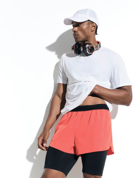 4505 2"" running short with elastic waist band and zip pockets in tomato - view 1
