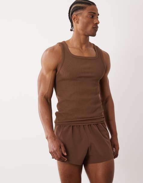 4505 2" running shorts with elastic waistband and zip pockets in brown - view 1