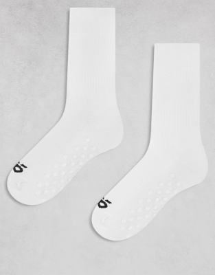 4505 - 2er-Pack gerippte, rutschfeste Pilates-Socken in Weiß