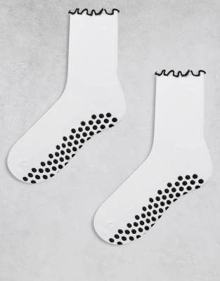 4505 - 2er-Pack rutschfeste Pilates-Crew-Socken in Schwarz mit Kräuselsaum