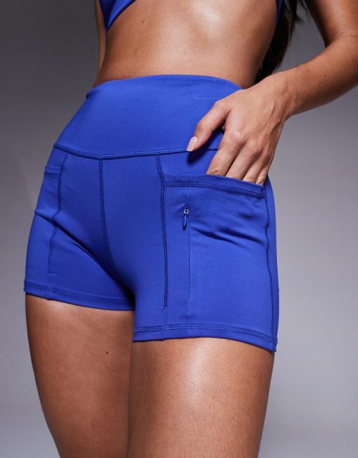 4505 3 inch high waist running shorts with zip phone pocket in cobalt blue, 3 of 5