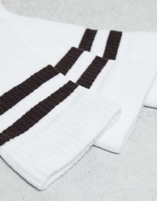 4505 3 pack 2 crew socks with quick dry in white with coffee stripes, 2 of 3