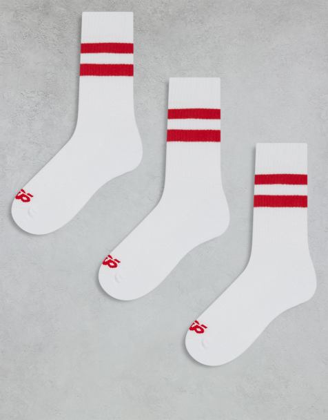 4505 3 pack 2 stripe crew sock with quick dry in white with red stripe - view 1