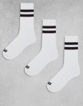 [ASOS] 4505 3 pack 2 stripe crew socks with quick dry in white with coffee stripe-Brown M Coffee