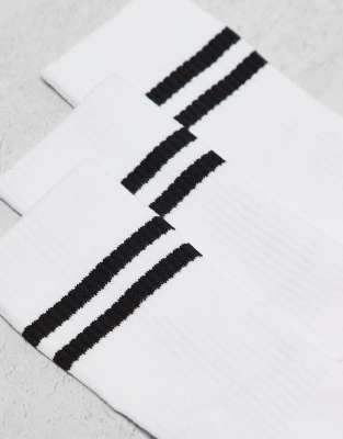 4505 3 Pack 2 Stripe Quick Dry Crew Socks In White