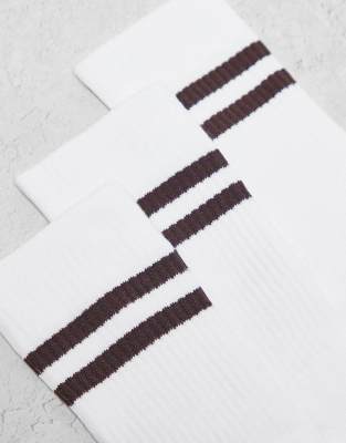 4505 3 Pack 2 Stripe Quick Dry Crew Socks In White