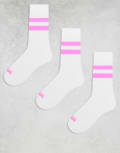 [ASOS] 4505 3 pack 2 stripe running socks with elasticated arch support and anti-bacterial finish in white with neon pink M Neon Pink