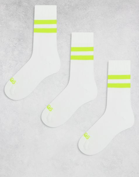 4505 3-pack 2-stripe running socks with elasticized arch support and antibacterial finish in white with neon yellow stripe - view 1