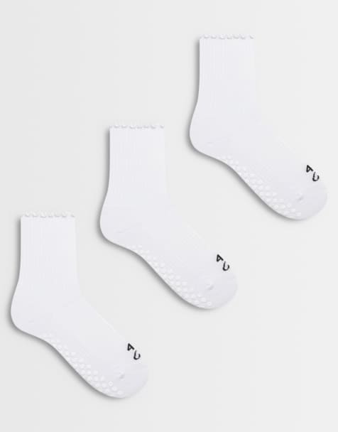 4505 3-pack halkfria Pilates-strumpor med vågig kant i vitt - view 1